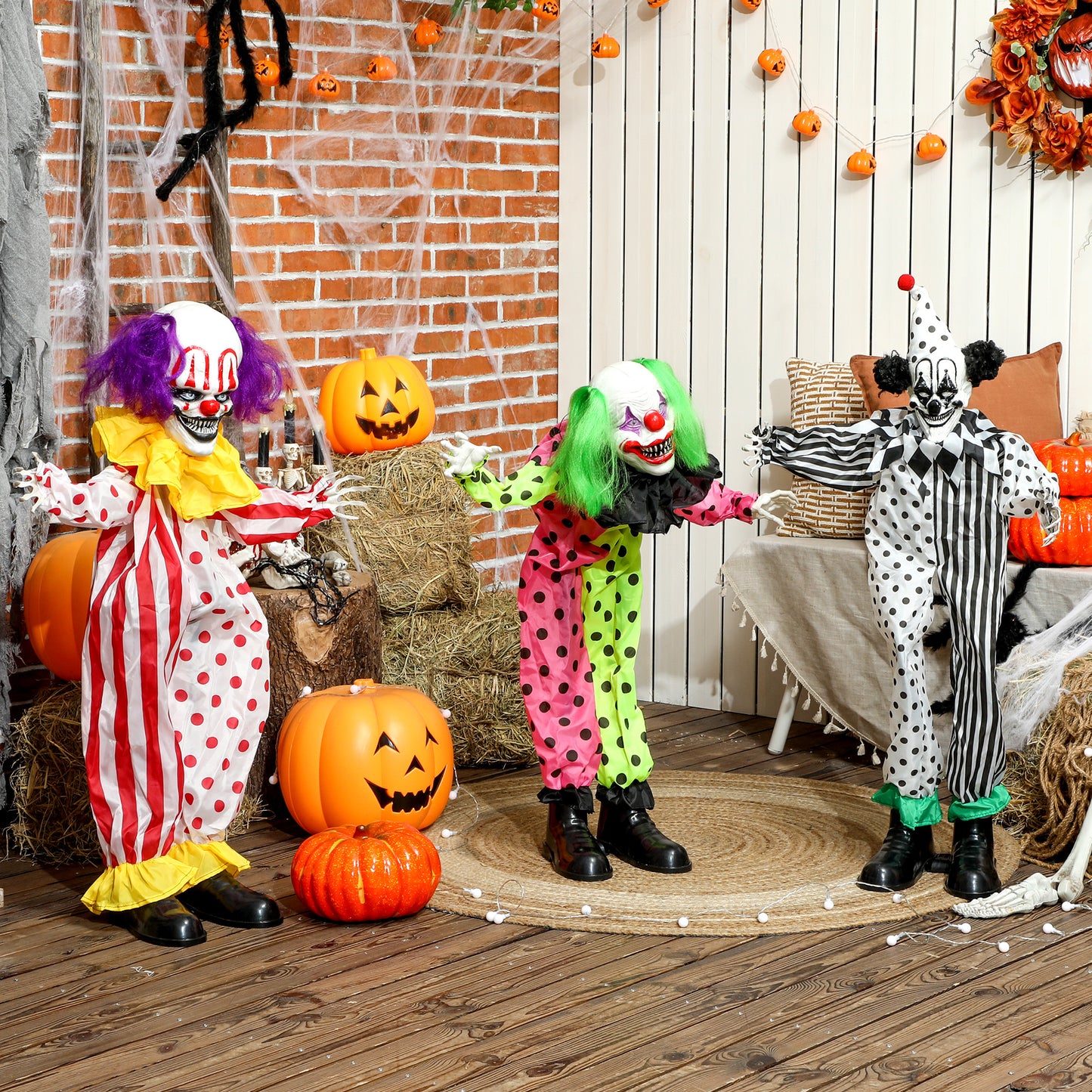 Life Size Stackable Halloween Animated Clown with Red Light Up Eyes, Sound Activated Scary Halloween Decorations