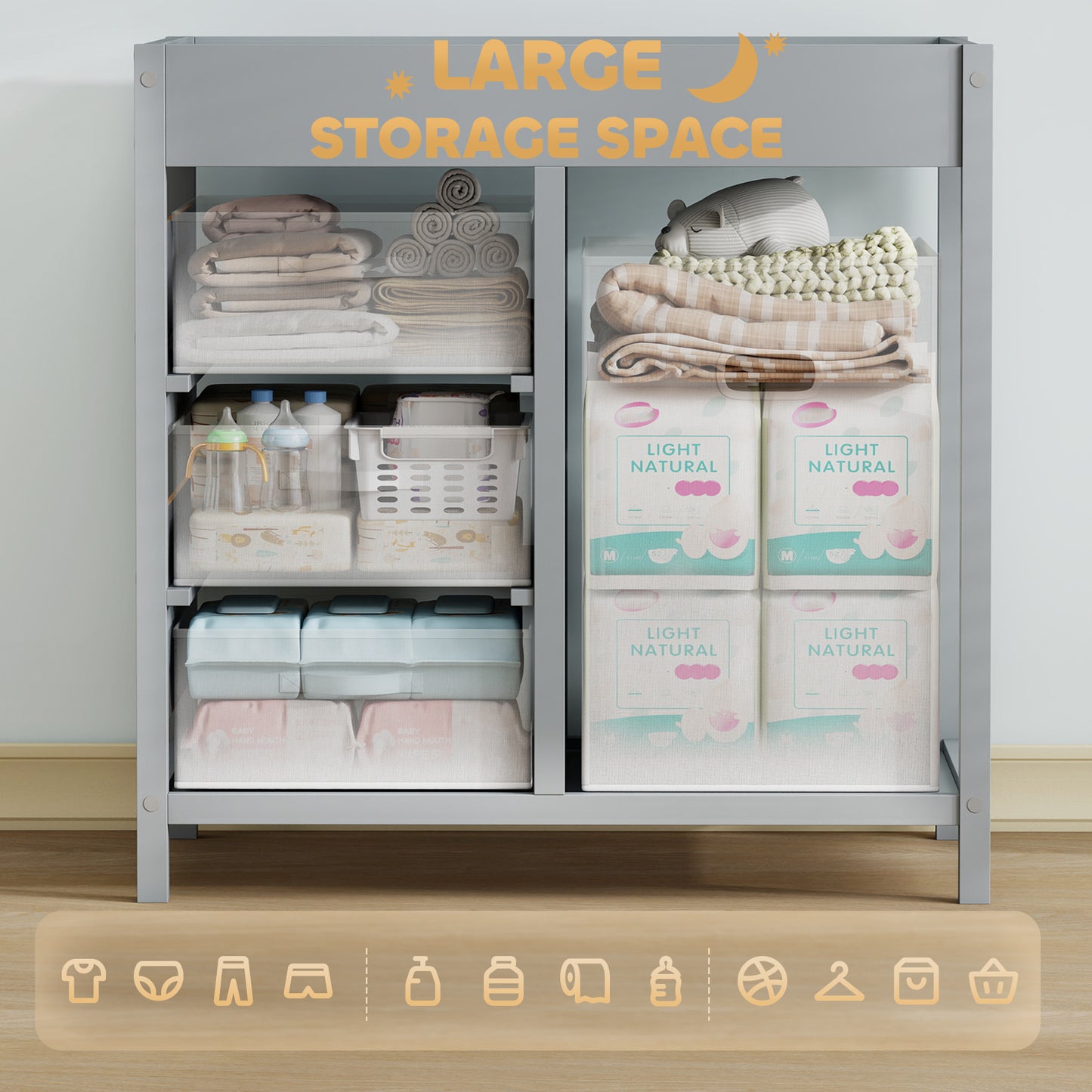 Baby Changing Unit with 4 Storage Drawers, Mat for Bedroom Nursery, 84 x 84.5 cm, Grey