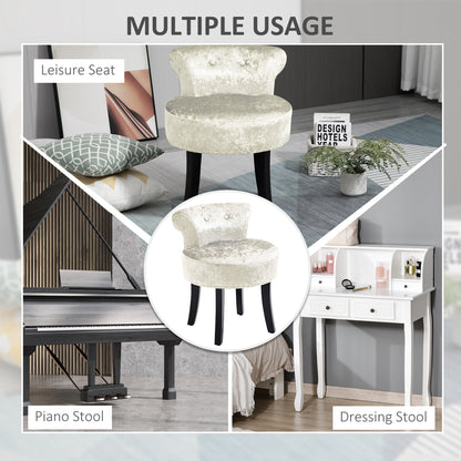 Dressing Table Stool with Rubber Wood Legs, Ice Velvet Vanity Stool for Living Room Bedroom, Beige