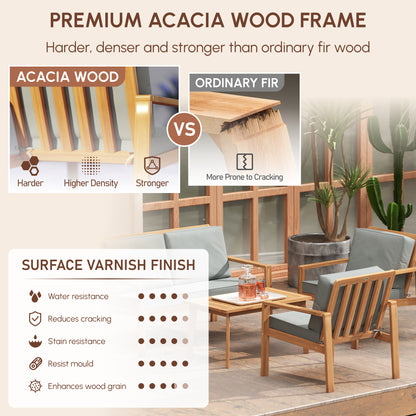 4-Piece Wooden Garden Furniture Set with Cushions - Teak