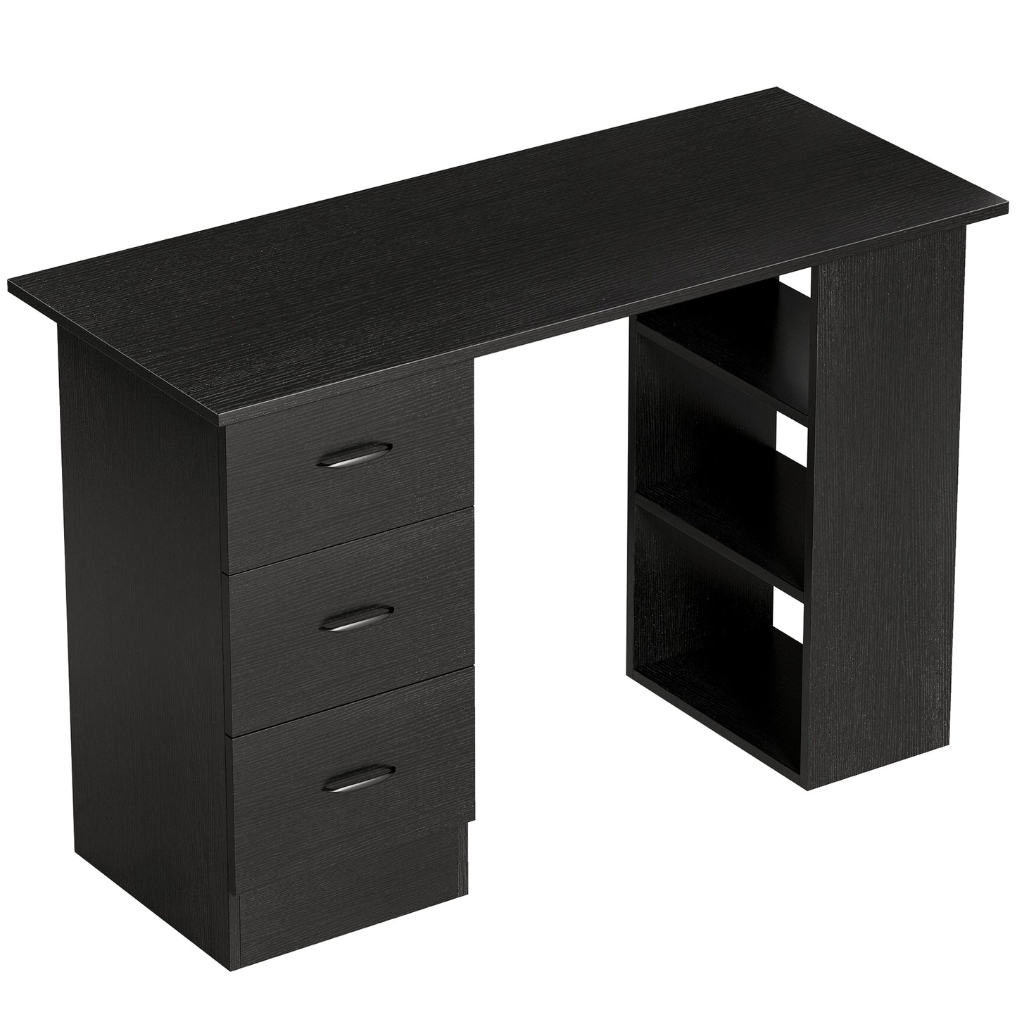 Computer Desk, Writing Table, PC Workstation with 3 Storage Shelves and Drawers, Handle, for Home Office, Black
