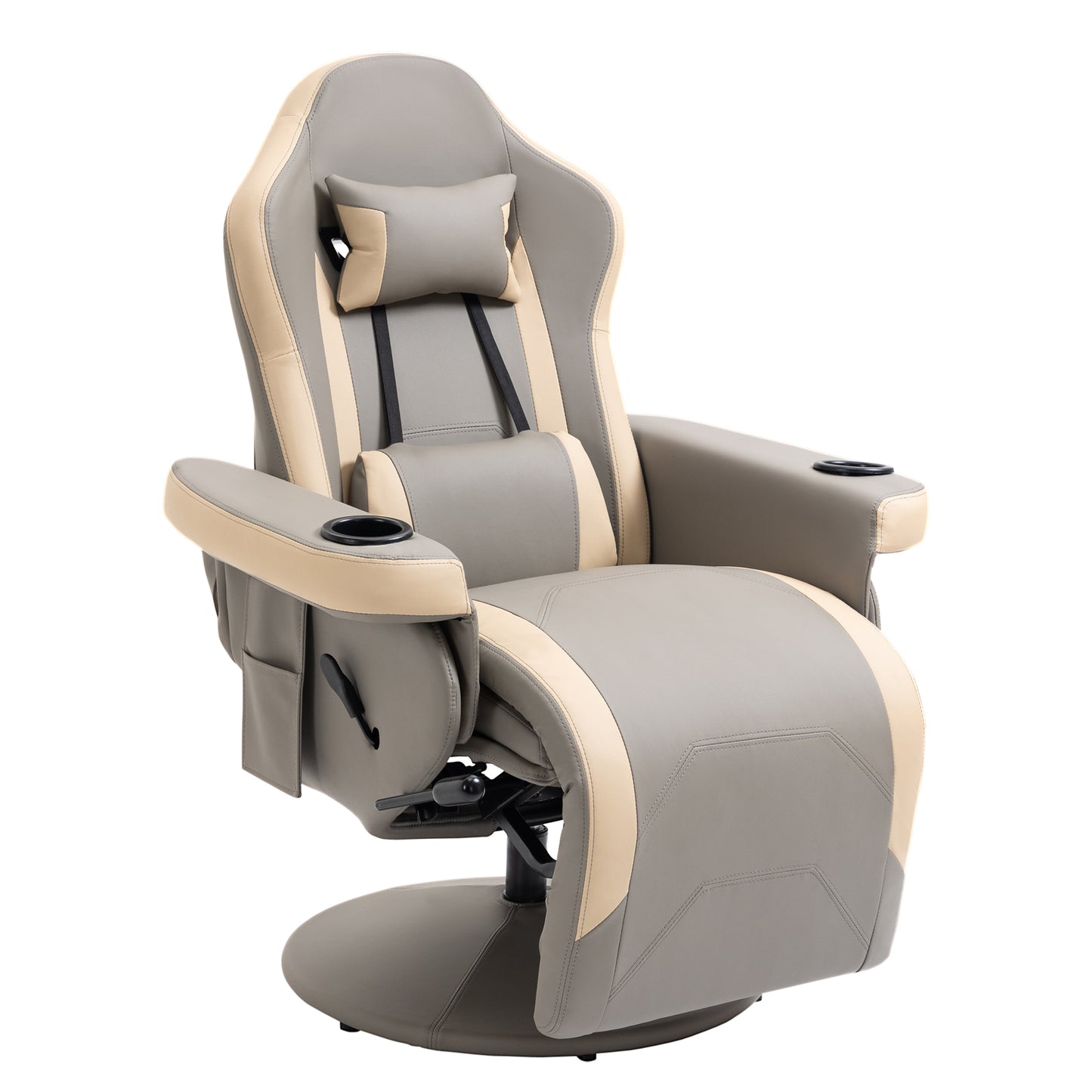 Manual Recliner Armchair PU Leather Lounge Chair w/ Adjustable Leg Rest, 135° Reclining Function, Grey
