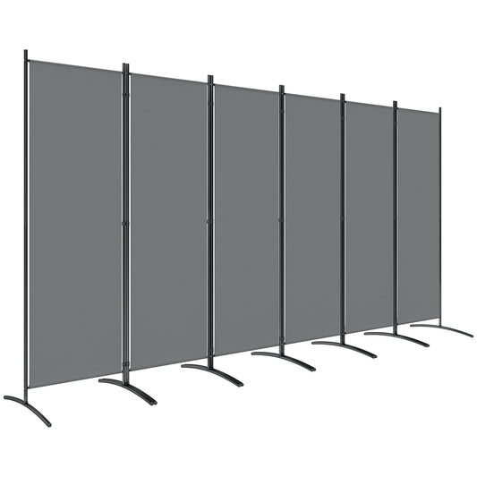 6 Panel Folding Room Divider Foldable Freestanding Garden Privacy Screen, 332 x 172 cm, Dark Grey