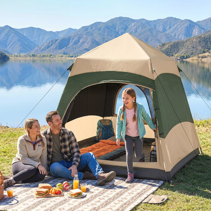 Double Layer Instant Pop Up Tent with Rainfly, Portable Camping Shelter with Sewn-in Groundsheet and Carry Bag, Khaki