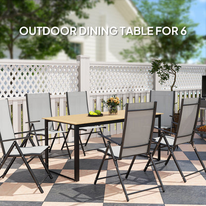 Garden Table for 6 People, 175 x 78 x 75 cm Rectangle Outdoor Dining Table with Slatted Top, Metal Frame, for Balcony, Deck