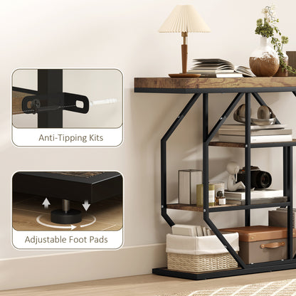 4-Tier Industrial Console Table - Rustic Brown