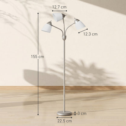 Arc Tree Floor Lamp with 3 Adjustable Rotating Lights, Industrial Standing Lamp with Steel Frame, Silver Tone