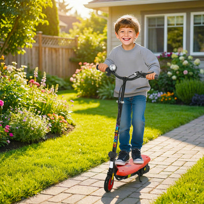Foldable Electric Scooter, with LED Lights, for Ages 7-14 Years, Red