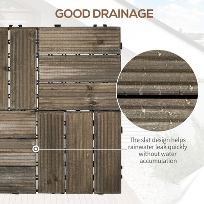 27 Pcs Wooden Interlocking Decking Tiles, Outdoor Flooring Tiles for Patio, Balcony, Terrace, Hot Tub, 30 x 30 cm per Piece