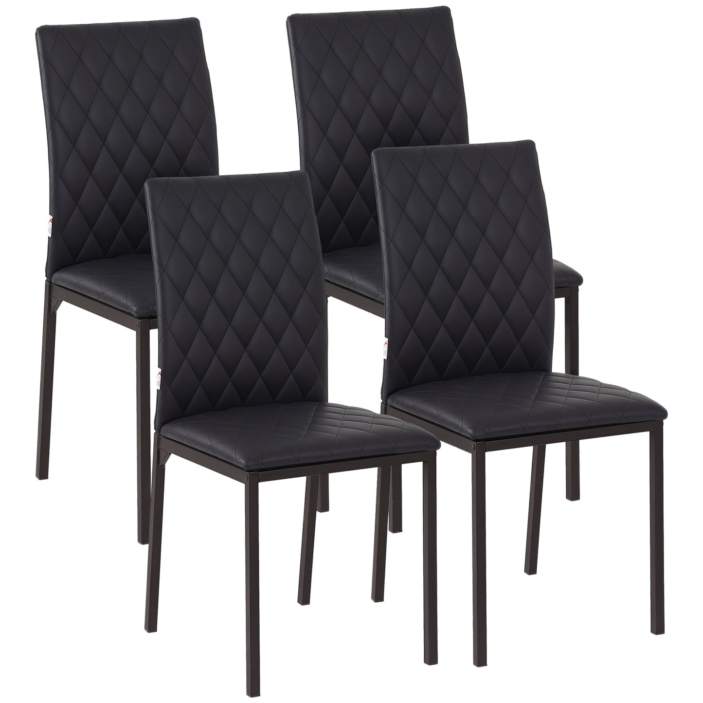 Modern Dining Chairs Upholstered Faux Leather Accent Chairs with Metal Legs for Kitchen, Set of 4, Black