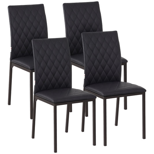Modern Dining Chairs Upholstered Faux Leather Accent Chairs with Metal Legs for Kitchen, Set of 4, Black