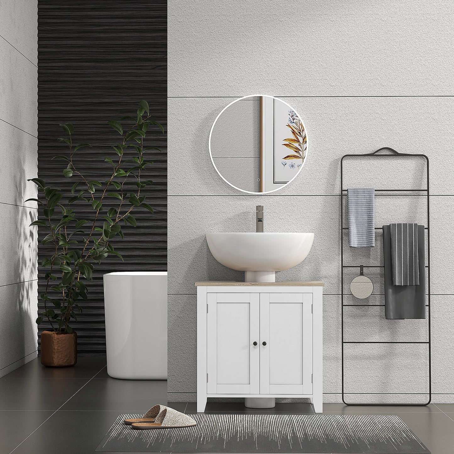 Under Sink Cabinet, Bathroom Sink Cabinet with 2 Doors, Pedestal Under Sink Design, Freestanding Bathroom Cupboard