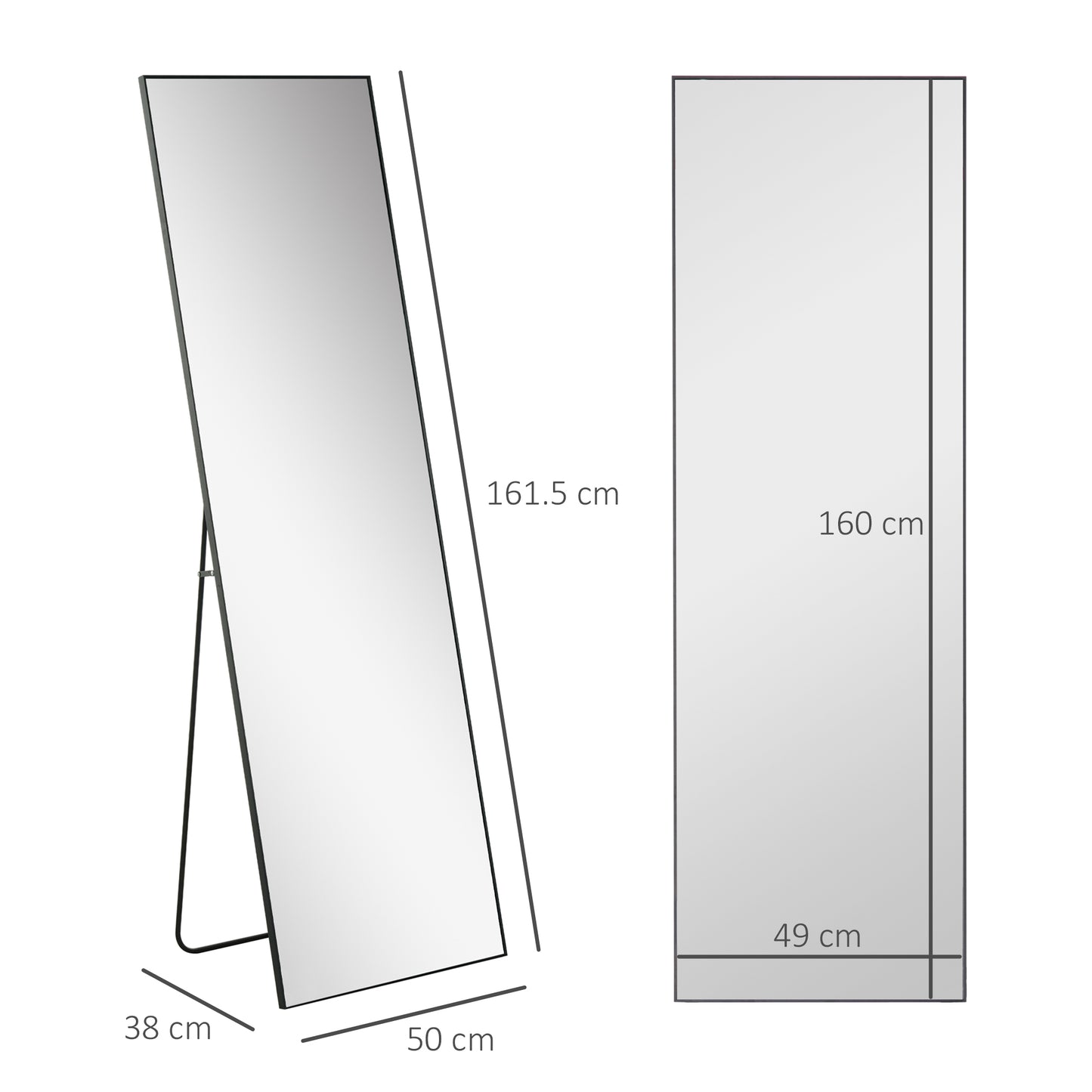 Full Length Mirror, Aluminium Alloy Framed Full Body Mirror with Tempered Glass, Standing or Wall Hanging, Black