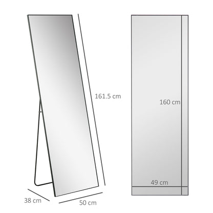 Full Length Mirror, Aluminium Alloy Framed Full Body Mirror with Tempered Glass, Standing or Wall Hanging, Black