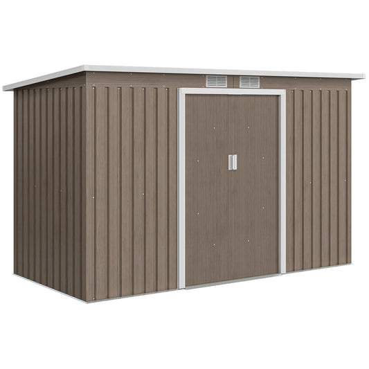 4 x 9ft Metal Shed, with Foundation Shed - Brown