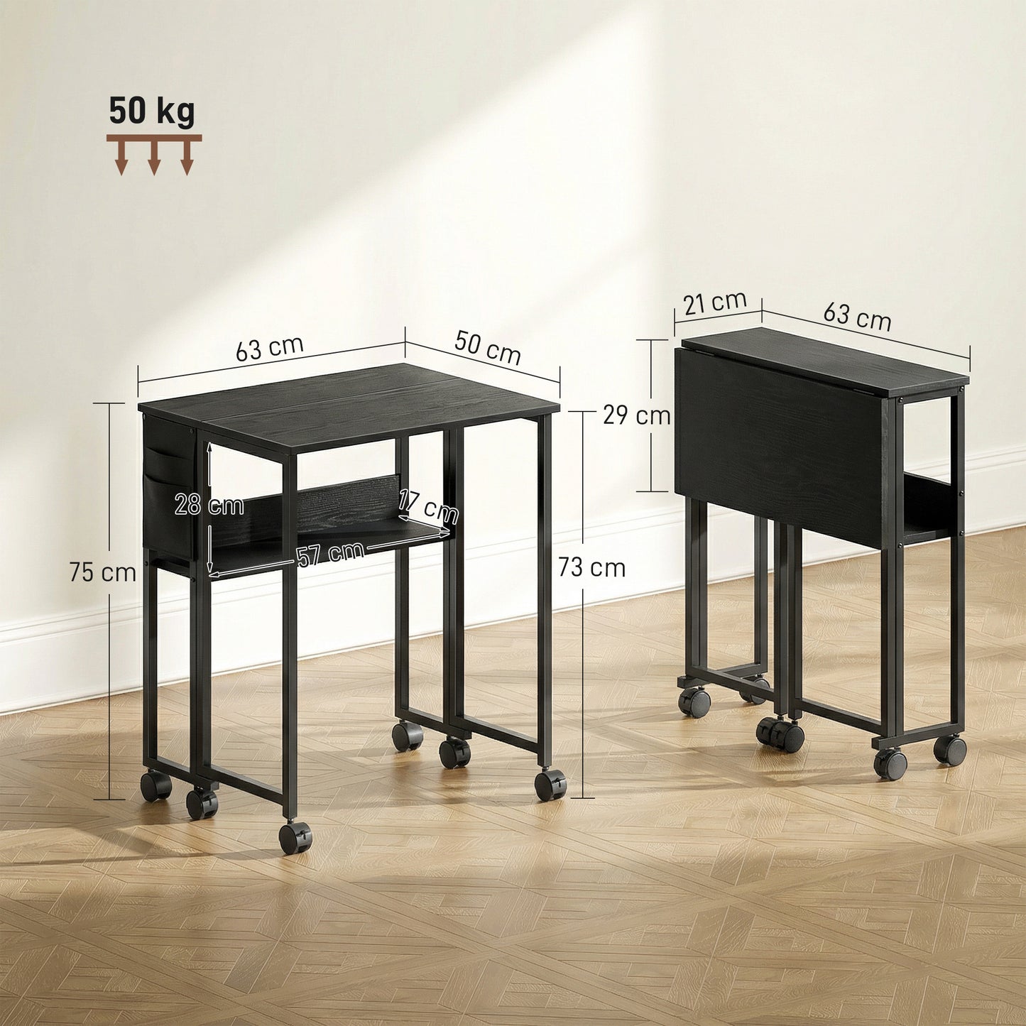 63 cm Drop Leaf Writing Work Desk - Black
