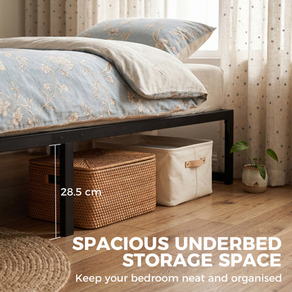 4ft6 Double Bed Frame with Underbed Storage and Steel Slat Support, 32.5 cm Height, Noise-Free, Black