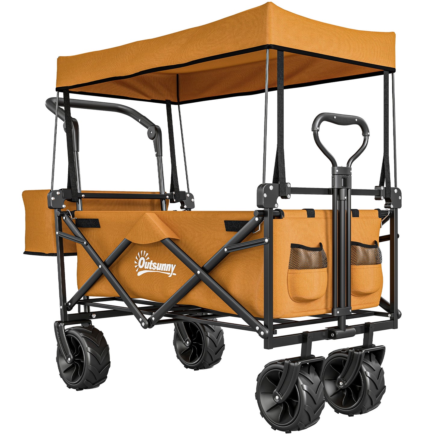 180L Festival Trolley on Wheels, Push & Pull Beach Cart with Removable Canopy, Wide All-Terrain Wheels