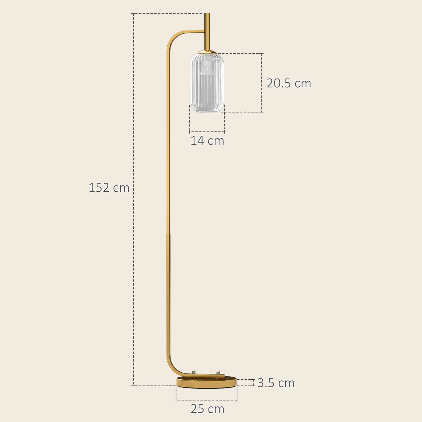 LED Floor Lamp for Living Room with Glass Lampshade, Modern Standing Lamp with Foot Switch, Adjustable Brightness