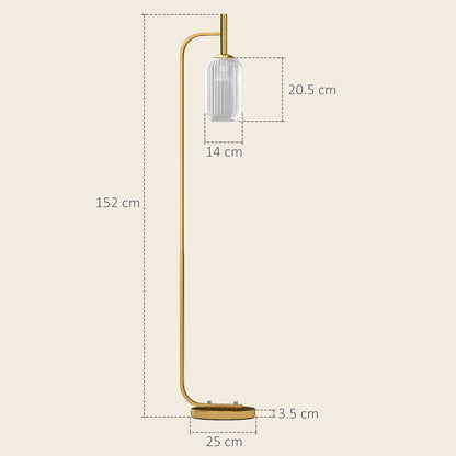 LED Floor Lamp for Living Room with Glass Lampshade, Modern Standing Lamp with Foot Switch, Adjustable Brightness