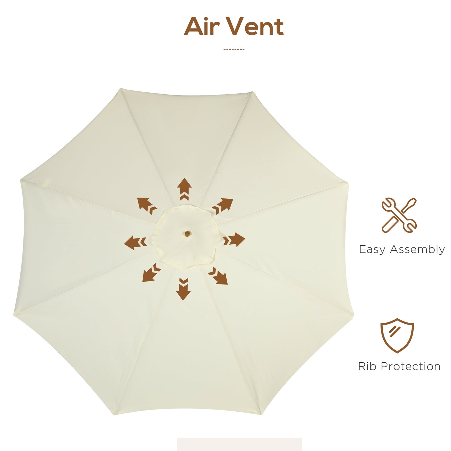 3.3(m) Patio Umbrella, Garden Parasol, Outdoor Sun Shade Canopy with 8 Bamboo Ribs, Ruffles and Wood Pole, Beige