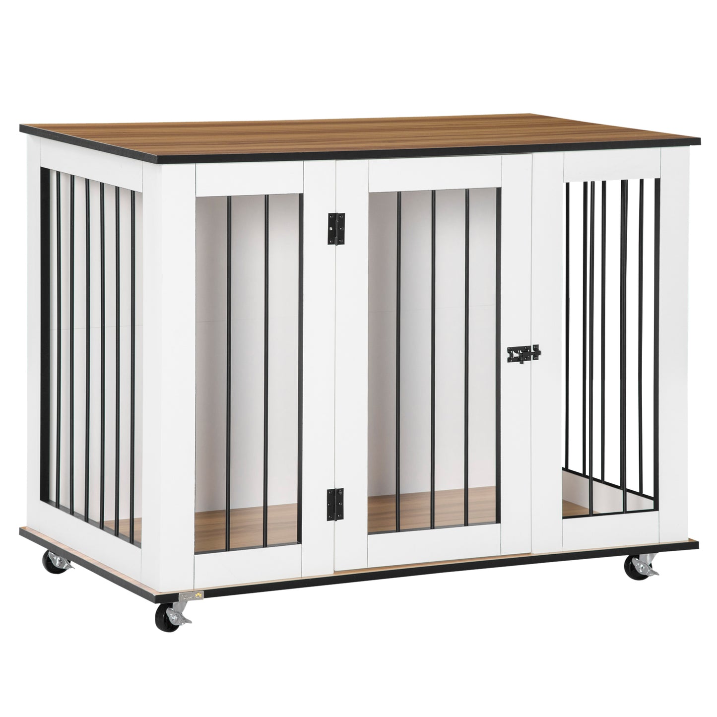 Dog Crate Furniture, Dog Cage End Table, with Wheels, for Large Dogs, 106 x 60 x 82 cm - White