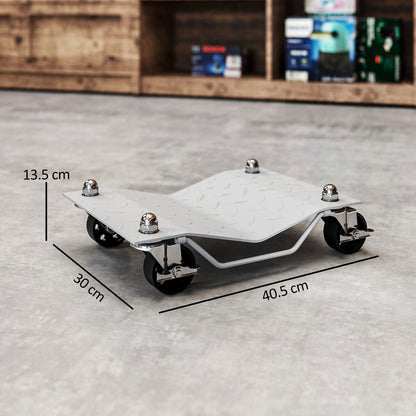 Two-Piece Car Wheel Dolly with Swivel Casters, Non-Slip Metal Plates, 680kg Capacity, Grey