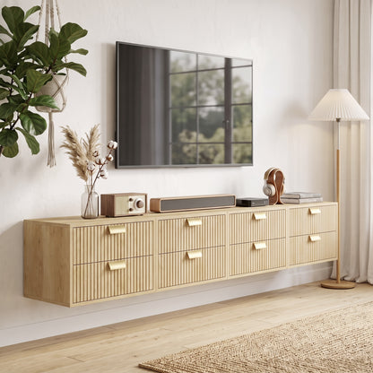 Modern Floating Nightstands Set of 2, Wall Mounted Bedside Tables with 2 Drawers, Oak