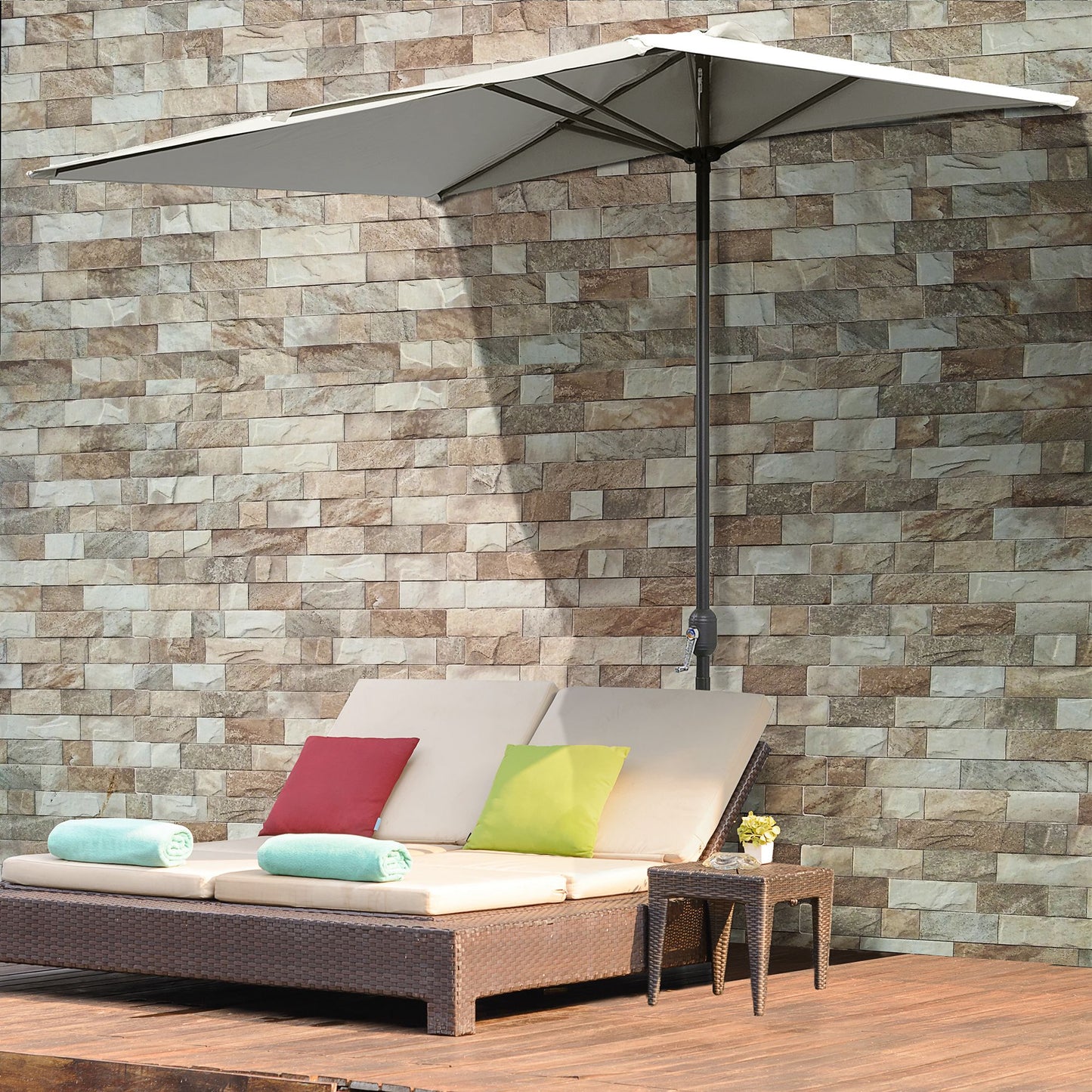Balcony Half Parasol Semi Round Umbrella Patio Crank Handle (2.3 m, Beige)- NO BASE INCLUDED