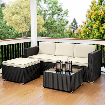 3 Pieces Garden Furniture Set w/ Cushions, PE Rattan Wicker Conversation Corner Sofa Set