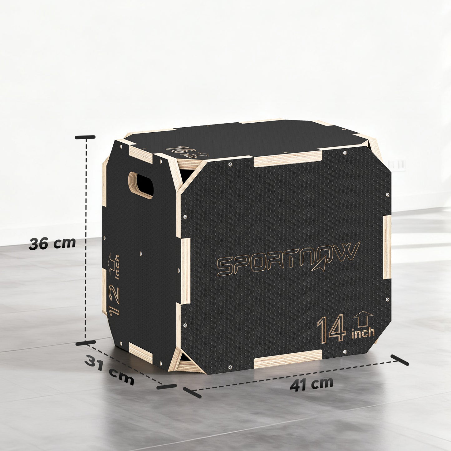Non-Slip Plyo Box, Corner-free Wooden Jump Box, 31 x 36 x 41 cm