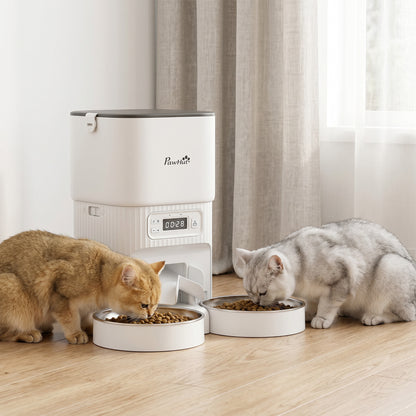 Automatic Cat Feeder Timed Portion Control Pet Food Dispenser with 2 Stainless Steel Bowls