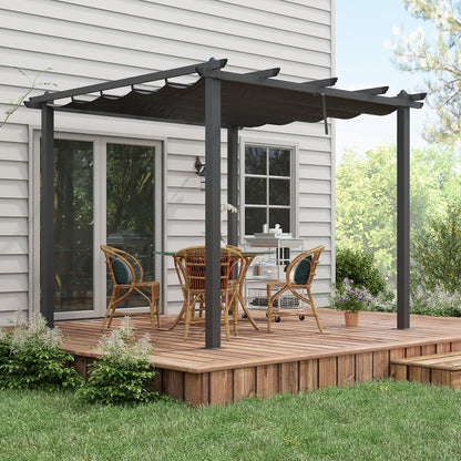 3 x 3m Aluminium Pergola with Retractable Roof and L4 Wind-proof - Dark Grey