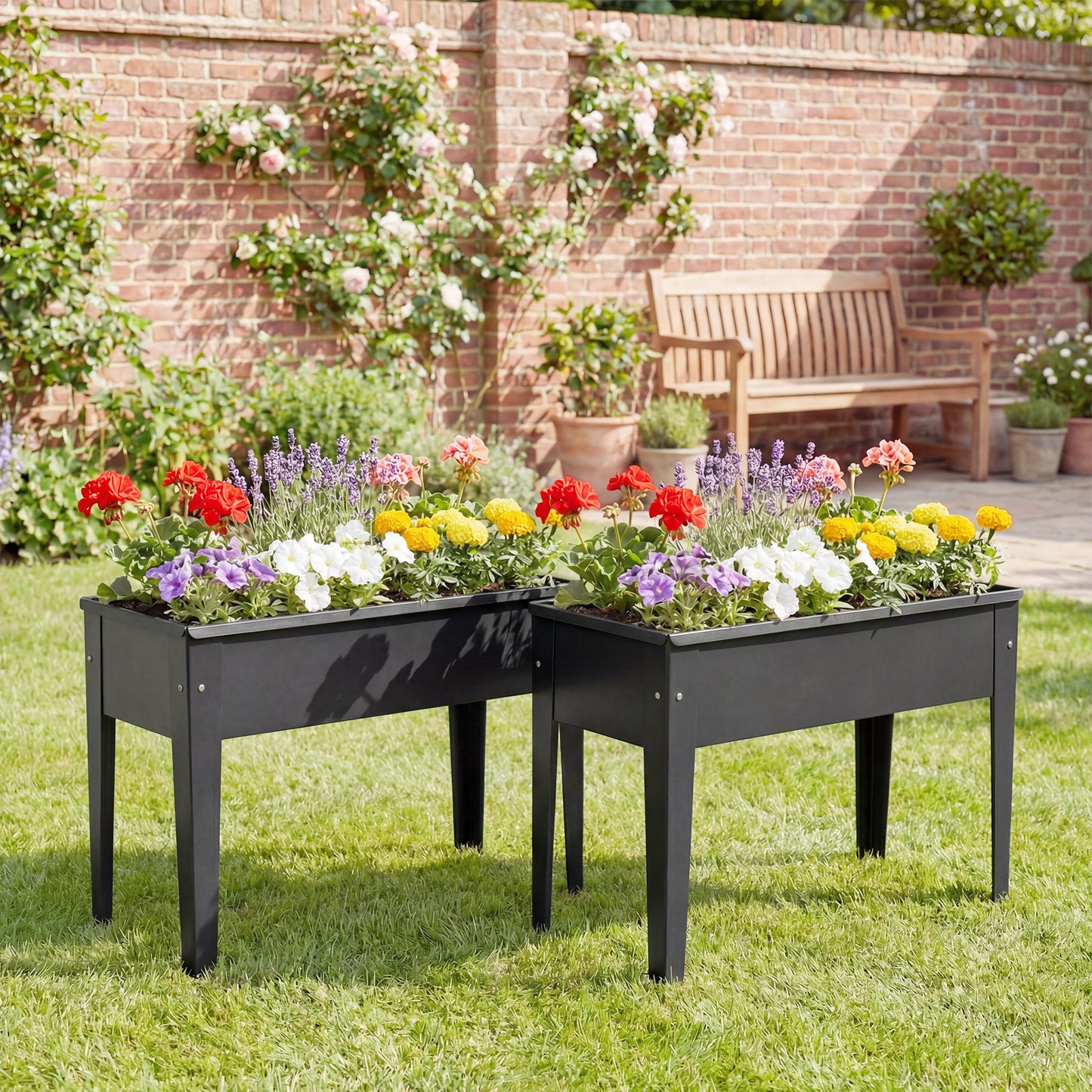 Raised Planter, Metal Raised Garden Bed on Legs with Drainage Hole and Foot Covers, Black