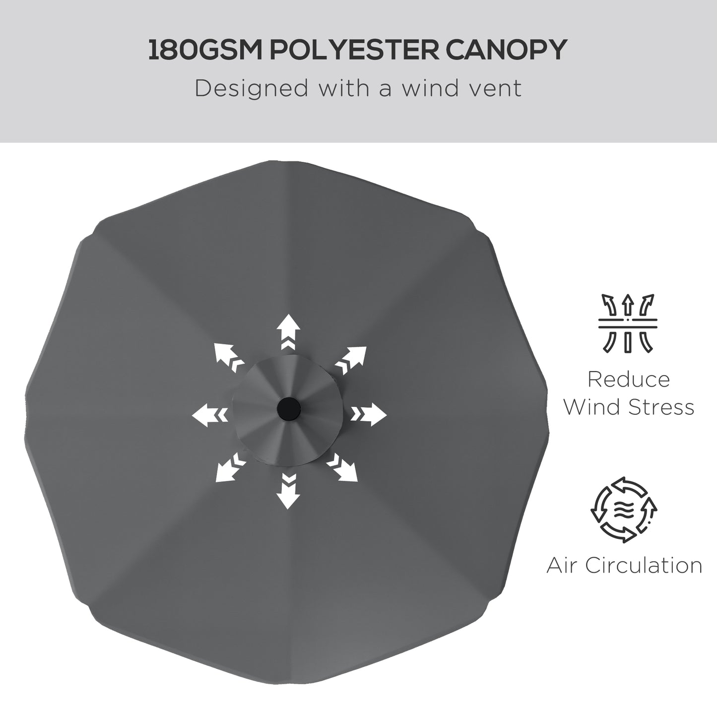 Solar Patio Umbrella with LED and Tilt, Outdoor Market Table Umbrella Parasol with Crank, 3 x 3 (m), Dark Grey