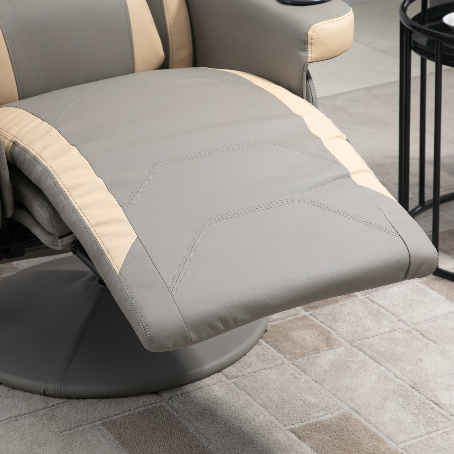 Manual Recliner Armchair PU Leather Lounge Chair w/ Adjustable Leg Rest, 135° Reclining Function, Grey