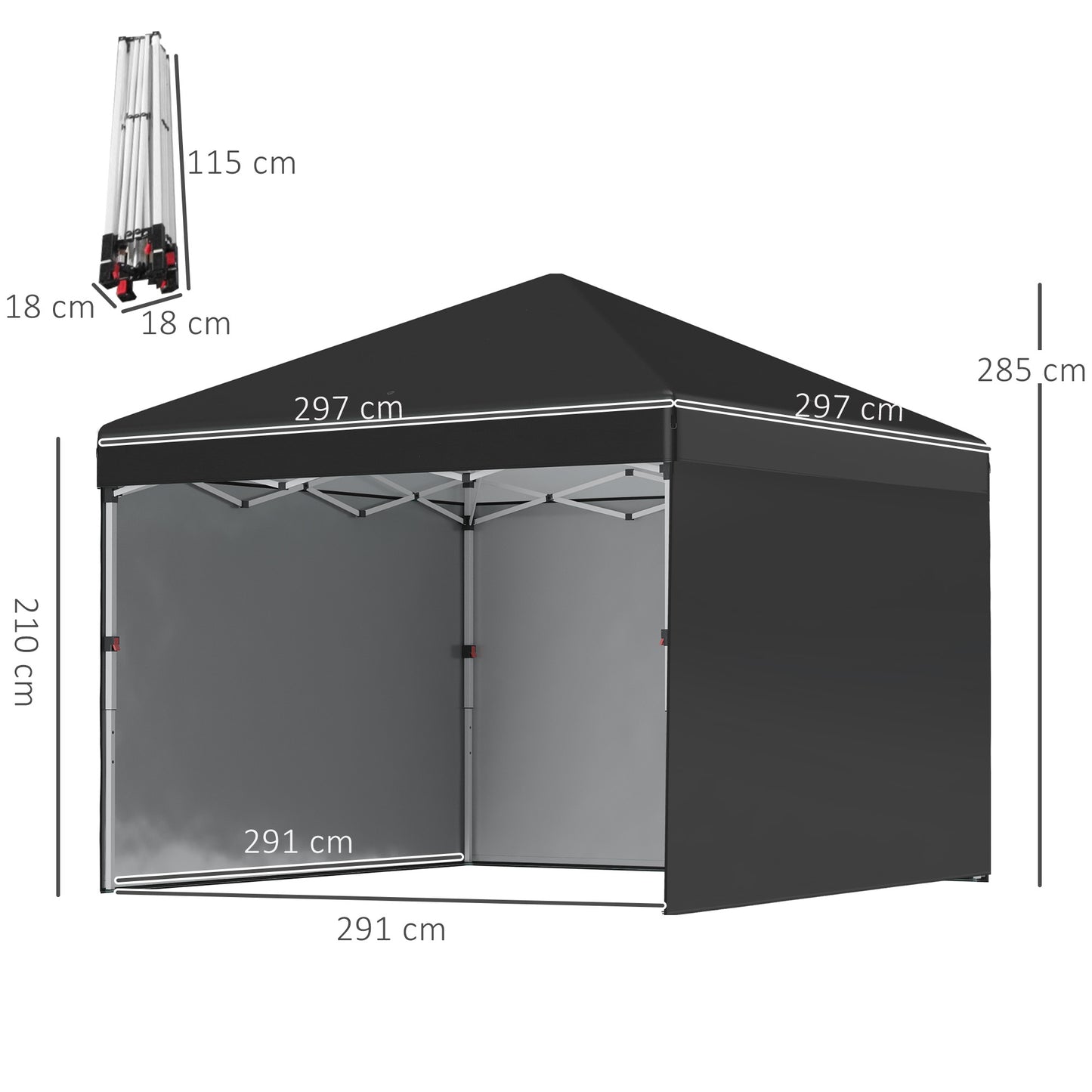 3 x 3 (M) Pop Up Gazebo Event Shelter, Height Adjustable Party Tent with 3 Sidewalls, Weight Bags and Wheeled Bag