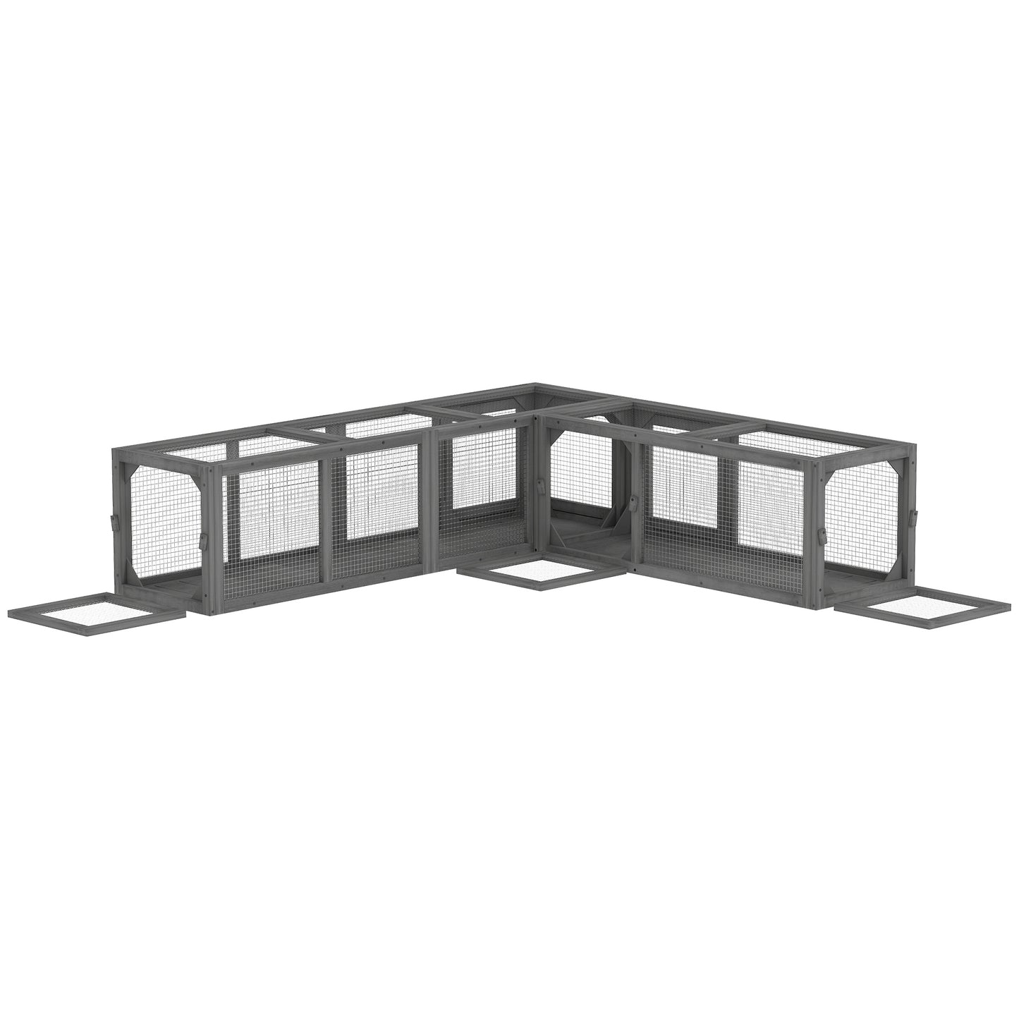 Cat Tunnel, 250cm Extra Long Wooden Cat Play Tunnel with 8 Doors, L-shape/Rectangle, Outdoor Cat Enclosure, Dark Grey