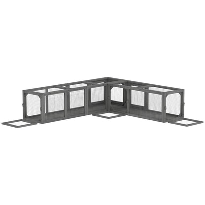 Cat Tunnel, 250cm Extra Long Wooden Cat Play Tunnel with 8 Doors, L-shape/Rectangle, Outdoor Cat Enclosure, Dark Grey