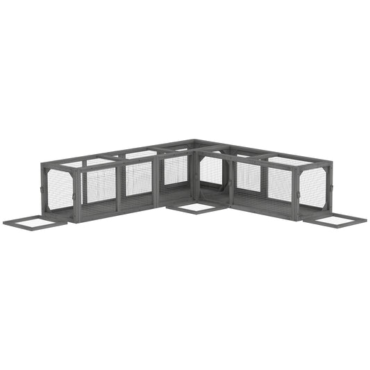 Cat Tunnel, 250cm Extra Long Wooden Cat Play Tunnel with 8 Doors, L-shape/Rectangle, Outdoor Cat Enclosure, Dark Grey