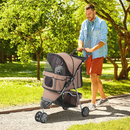 3 Wheel Pet Stroller for Small and Miniature Dogs, Brown