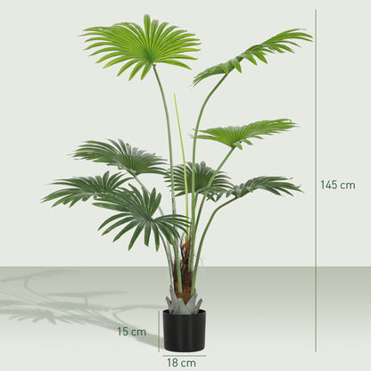 145cm Artificial Palm Tree, Decorative Artificial Plant with Lifelike PEVA Leaves and Coconut Coir