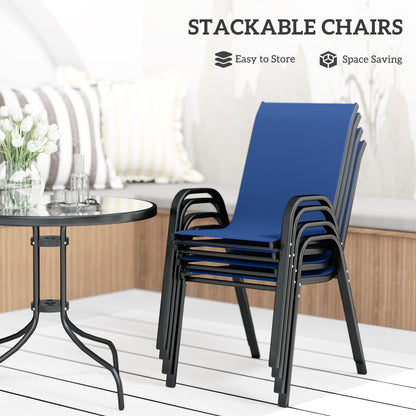 Five-Piece Steel Patio Set, with Glass-Top Table - Dark Blue