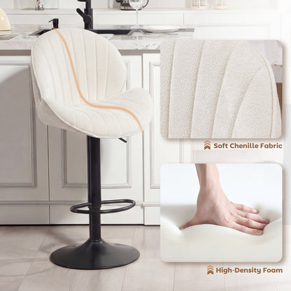 Bar Stools Set of 2, Swivel Barstools with Back, Adjustable Height and Footrest for Kitchen Island, Dining Room, Cream
