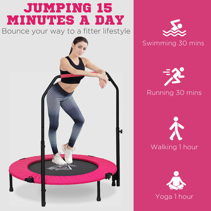 40" Foldable Mini Fitness Trampoline, with Adjustable Foam Handle, Pink