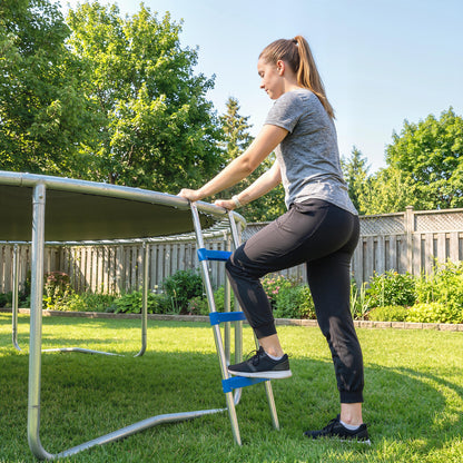 Trampoline Ladder, 3-Steps with Horizontal Wide Steps, Universal Hook, Galvanised Steel Frame, 150kg Load Capacity