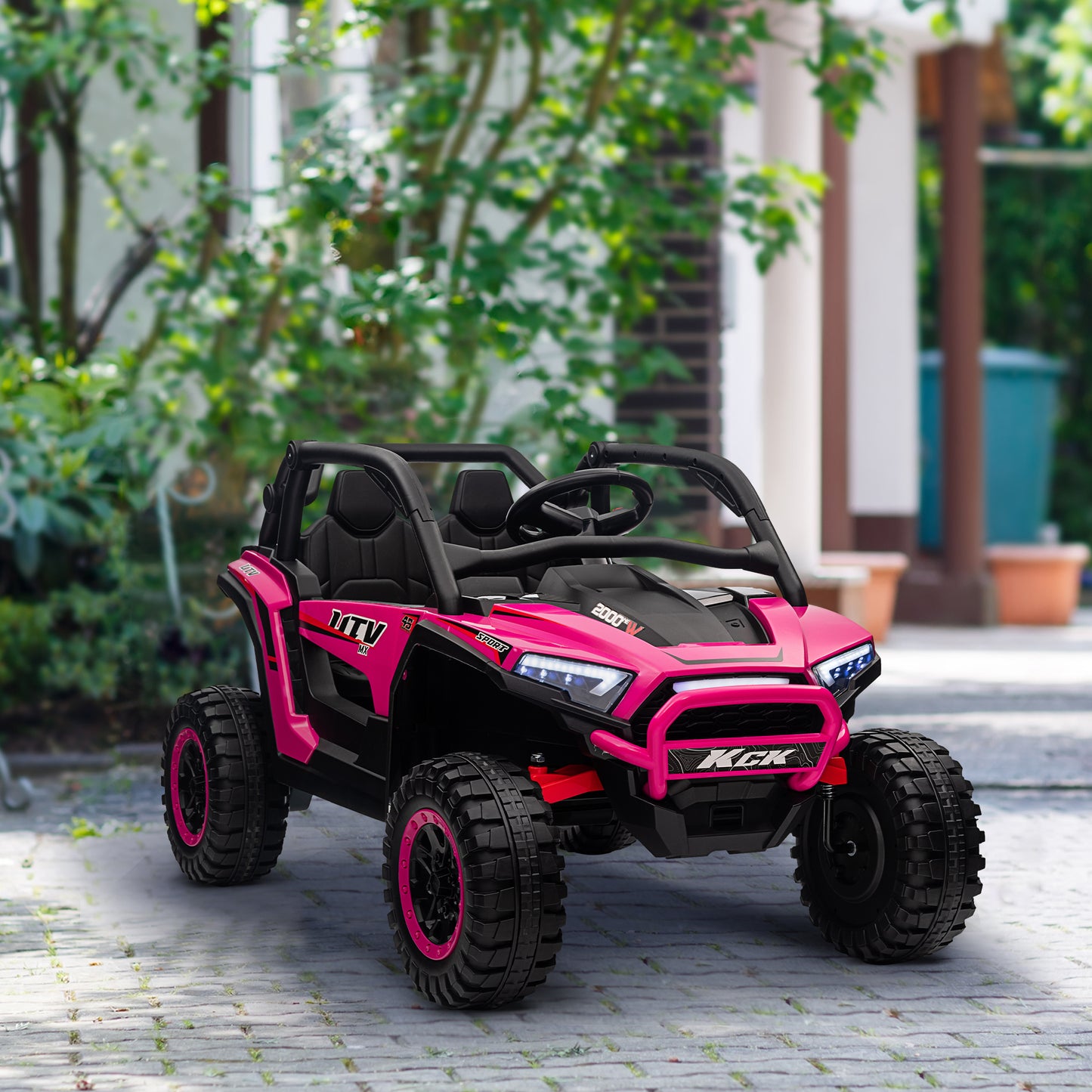 2 Seater 24V 7AH Ride on Truck, Battery Powered Electric Ride On Car w/ Remote, Suspension, 3 Speeds, Pink