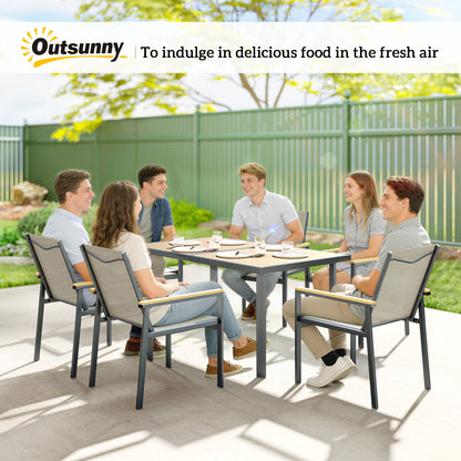 Seven-Piece Metal Garden Dining Set, with Glass-Top Table - Khaki