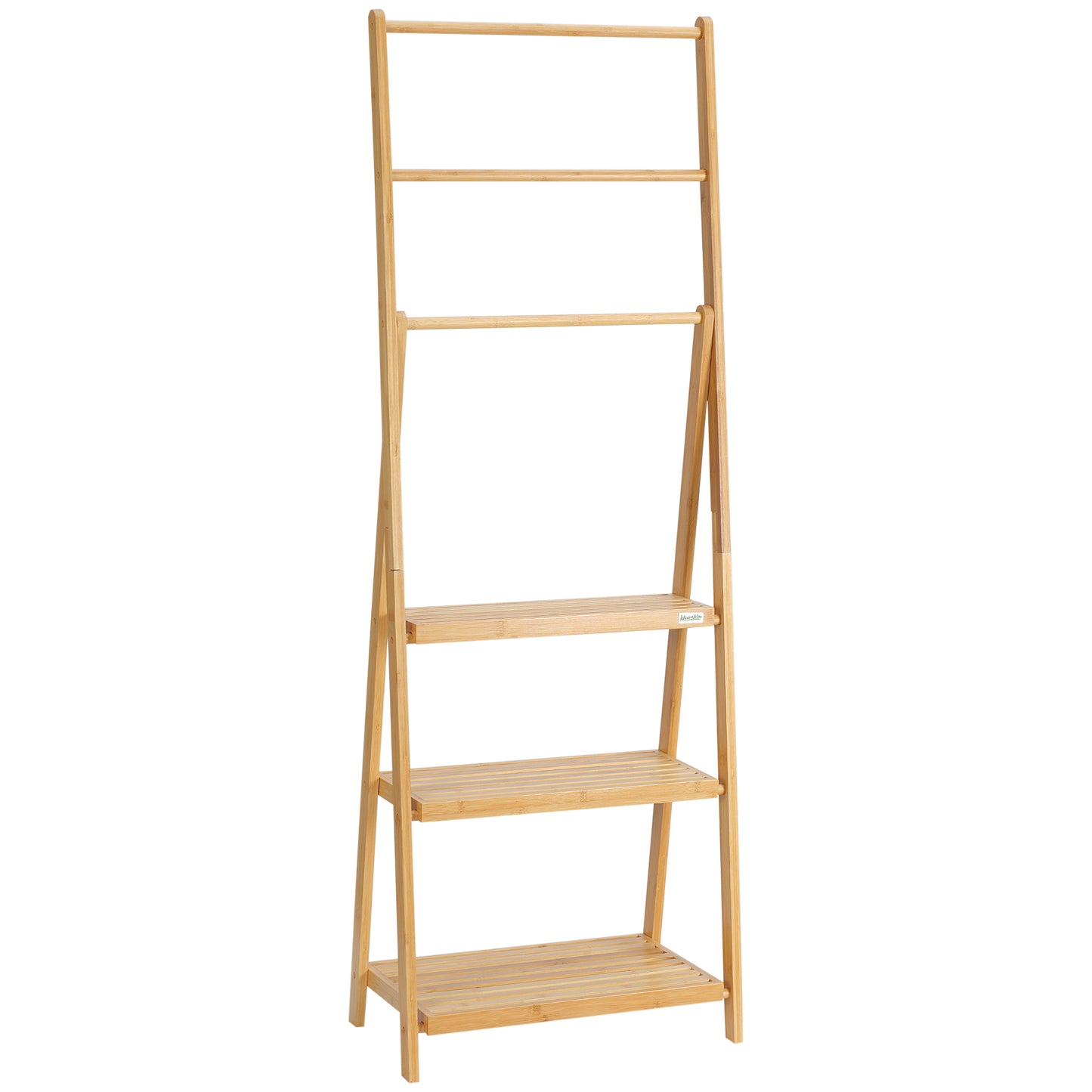 Freestanding Natural Bamboo Towel Rack with 3 Towel Rails and 3 Storage Shelves