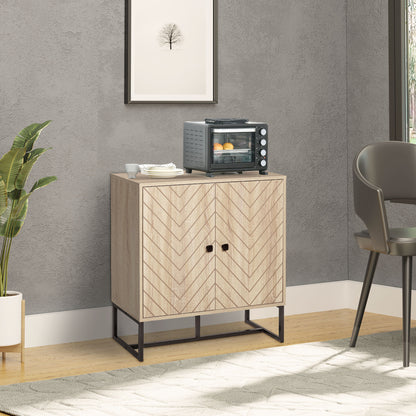 MDF 2-Tier Storage Cabinet Steel Frame Handles Tabletop Unique Home Style Organiser, 80H x 80L x 29.5Wcm-Oak